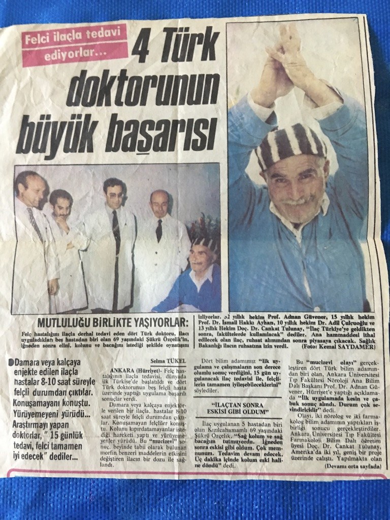 Hürriyet, 1983: Felci ilaçla tedavi ediyorlar. 4 Türk doktorunun büyük başarısı. Gazete kupürü
